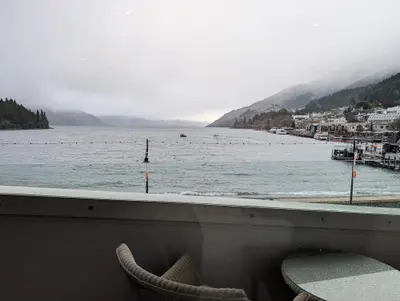 View of balcony from the room out towards Lake Wakatipu